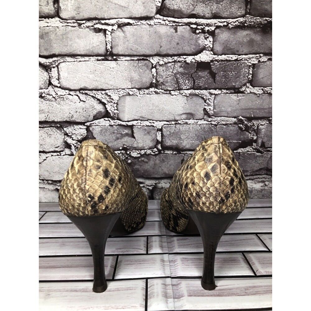 Stuart Weitzman Brown Taupe Leather Python Square… - image 8